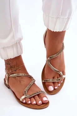 Wsuwane Sandały Damskie Z Ozdobami Złote Hayen