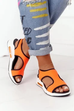 Wsuwane Sandały Na Koturnie Pomarańczowe Zoey