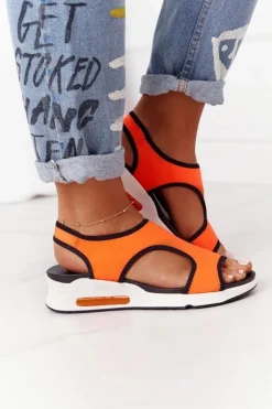 Wsuwane Sandały Na Koturnie Pomarańczowe Zoey