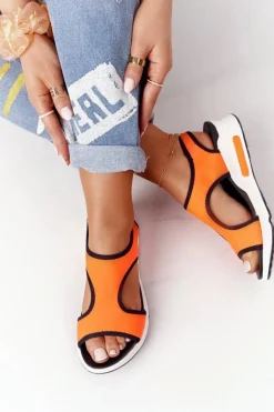 Wsuwane Sandały Na Koturnie Pomarańczowe Zoey