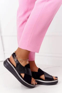 Wsuwane Sandały Na Platformie Sergio Leone SK029 Czarne