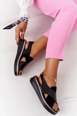 Wsuwane Sandały Na Platformie Sergio Leone SK029 Czarne