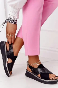 Wsuwane Sandały Na Platformie Sergio Leone SK029 Czarne