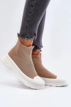 Wsuwane Skarpetkowe Botki Damskie Brązowe Ilanae