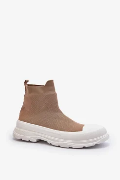 Wsuwane Skarpetkowe Botki Damskie Brązowe Ilanae