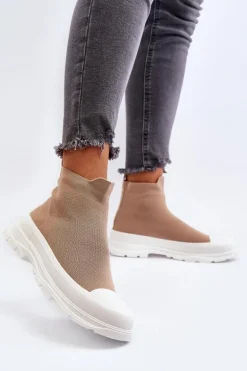 Wsuwane Skarpetkowe Botki Damskie Brązowe Ilanae