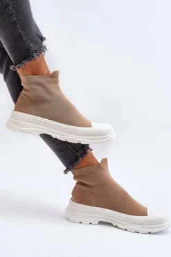 Wsuwane Skarpetkowe Botki Damskie Brązowe Ilanae