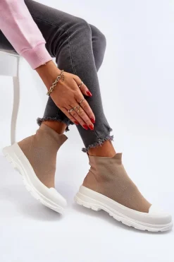 Wsuwane Skarpetkowe Botki Damskie Brązowe Ilanae