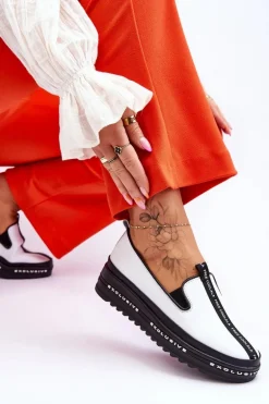 Wsuwane Skórzane Damskie Trampki Białe Nathalie