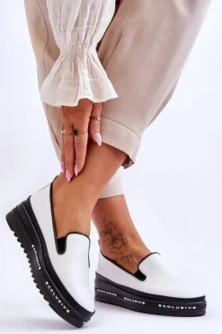 Wsuwane Skórzane Trampki Na Platformie Białe Madeline