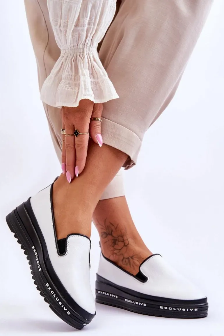 Wsuwane Skórzane Trampki Na Platformie Białe Madeline