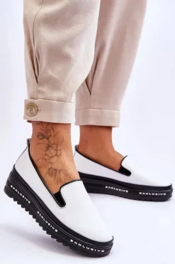 Wsuwane Skórzane Trampki Na Platformie Białe Madeline
