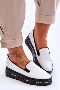 Wsuwane Skórzane Trampki Na Platformie Białe Madeline