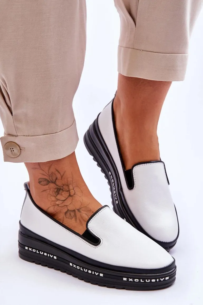 Wsuwane Skórzane Trampki Na Platformie Białe Madeline