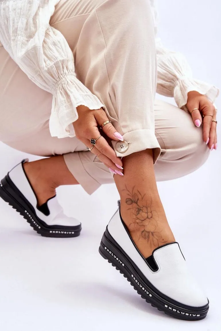 Wsuwane Skórzane Trampki Na Platformie Białe Madeline