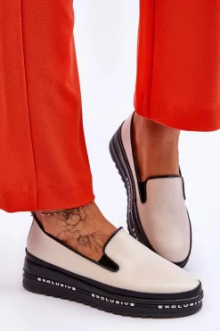 Wsuwane Skórzane Trampki Na Platformie Beżowe Madeline