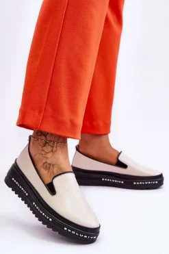 Wsuwane Skórzane Trampki Na Platformie Beżowe Madeline