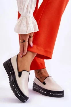 Wsuwane Skórzane Trampki Na Platformie Beżowe Madeline