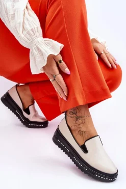 Wsuwane Skórzane Trampki Na Platformie Beżowe Madeline