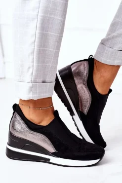 Wsuwane Sneakersy Na Koturnie Vinceza 10593 Czarno-Srebrne