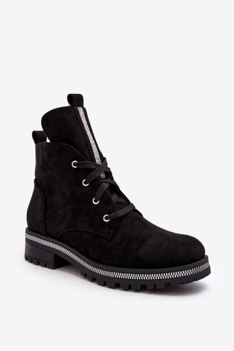 Wsuwane Zamszowe Botki Damskie Ze Zdobieniem Czarne Plesca
