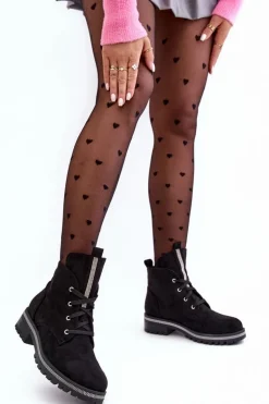 Wsuwane Zamszowe Botki Damskie Ze Zdobieniem Czarne Plesca