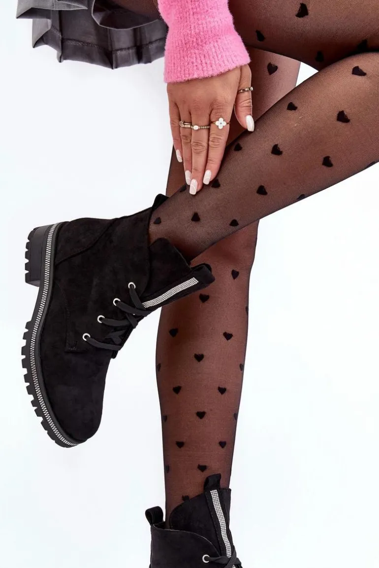 Wsuwane Zamszowe Botki Damskie Ze Zdobieniem Czarne Plesca