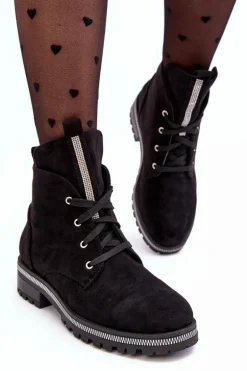 Wsuwane Zamszowe Botki Damskie Ze Zdobieniem Czarne Plesca