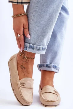 Wsuwane Zamszowe Mokasyny Beżowe Castelo