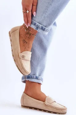 Wsuwane Zamszowe Mokasyny Beżowe Castelo