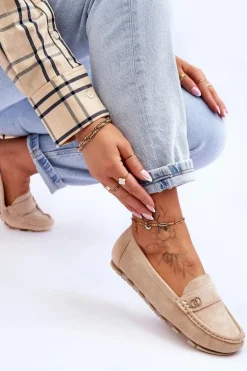 Wsuwane Zamszowe Mokasyny Beżowe Castelo