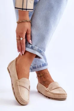 Wsuwane Zamszowe Mokasyny Beżowe Castelo