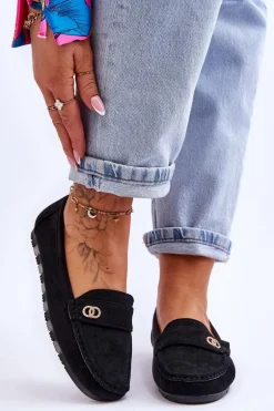 Wsuwane Zamszowe Mokasyny Czarne Castelo