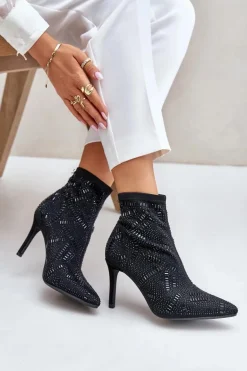 Wsuwane Zdobione Botki Na Szpilce S.Barski HY42-161 Czarne