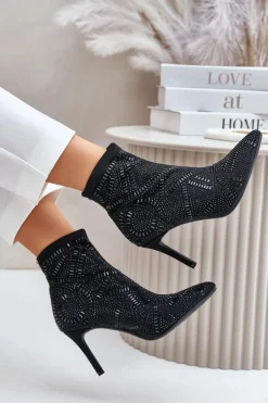 Wsuwane Zdobione Botki Na Szpilce S.Barski HY42-161 Czarne