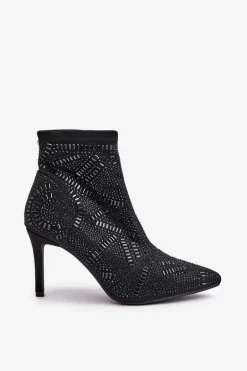 Wsuwane Zdobione Botki Na Szpilce S.Barski HY42-161 Czarne