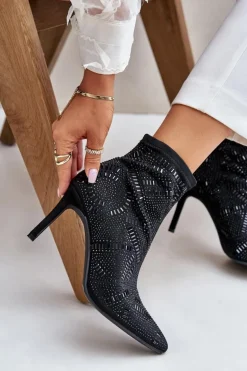 Wsuwane Zdobione Botki Na Szpilce S.Barski HY42-161 Czarne