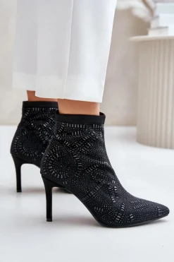 Wsuwane Zdobione Botki Na Szpilce S.Barski HY42-161 Czarne