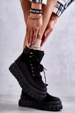 Wygodne Botki Na Platformie Czarne Sanchio