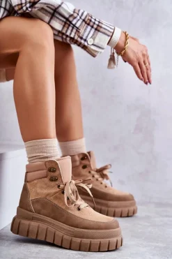 Wygodne Botki Na Platformie Ciemnobeżowe Sanchio