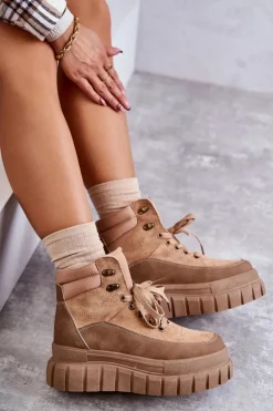 Wygodne Botki Na Platformie Ciemnobeżowe Sanchio