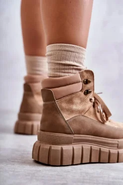 Wygodne Botki Na Platformie Ciemnobeżowe Sanchio