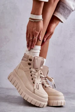 Wygodne Botki Na Platformie Beżowe Sanchio
