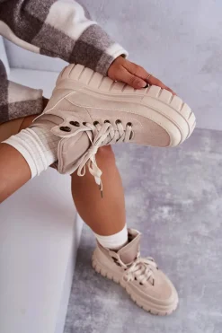 Wygodne Botki Na Platformie Beżowe Sanchio