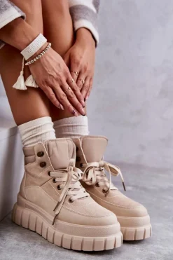 Wygodne Botki Na Platformie Beżowe Sanchio