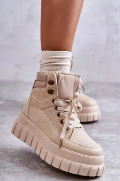 Wygodne Botki Na Platformie Beżowe Sanchio