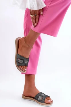 Wygodne Błyszczące Klapki Damskie Inblu BA000050 Czarne