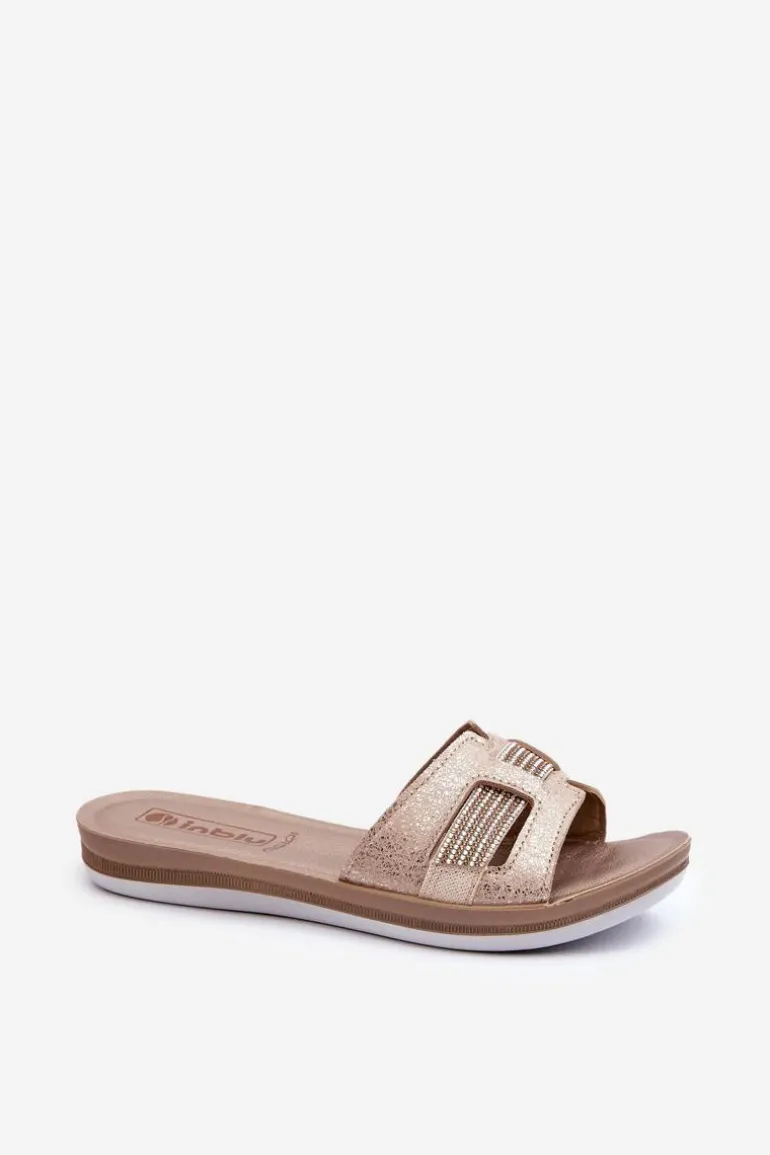 Wygodne Błyszczące Klapki Damskie Inblu BA000050 Złote