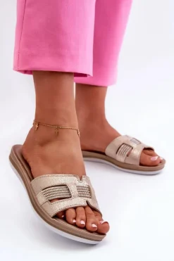 Wygodne Błyszczące Klapki Damskie Inblu BA000050 Złote