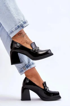 Wygodne Czółenka Na Masywnym Obcasie Czarne Julien